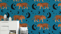 Tiger Moon Blue Kids Room Wallpaper design