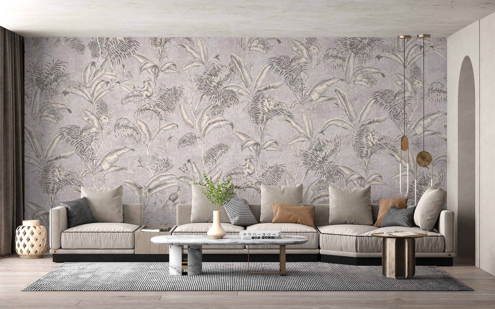 Artistic tropical wallpaper in gray
