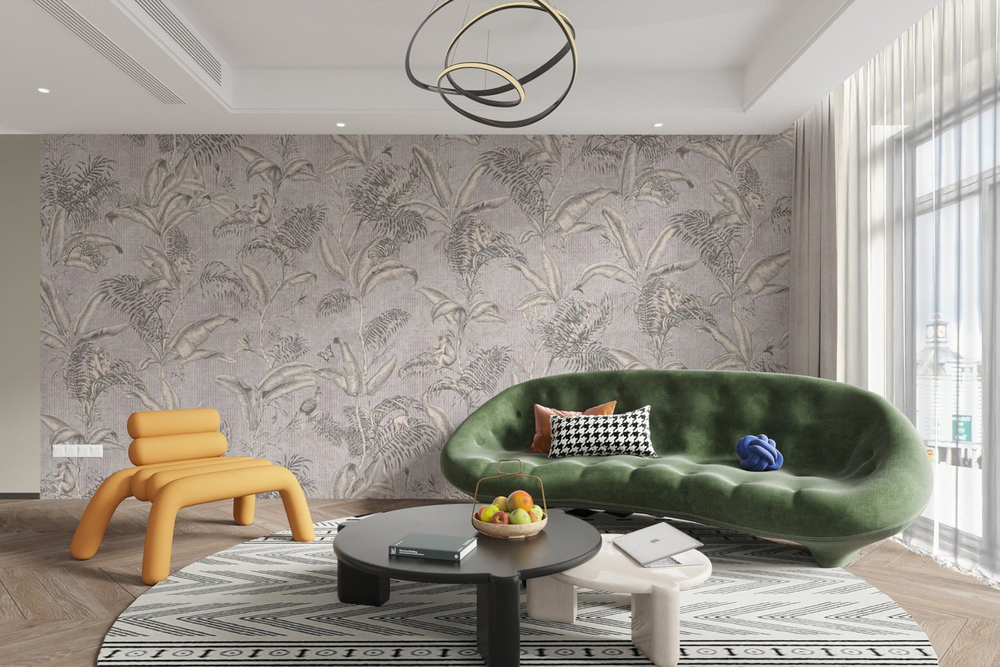 Subtle botanical gray wall mural
