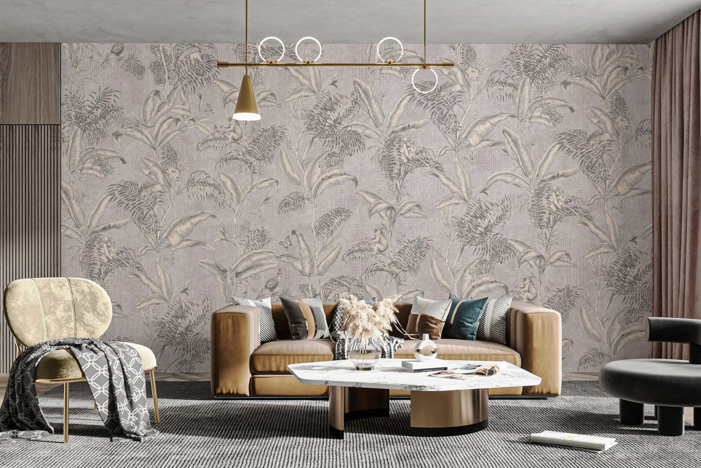 Muted gray tropical leaves wallpaper
