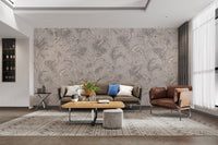 Gray wallpaper with tropical foliage
