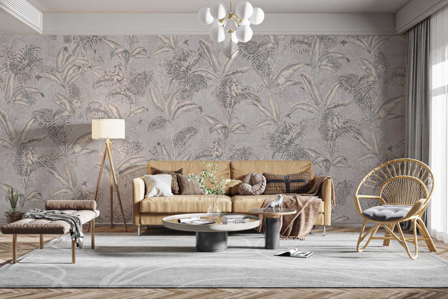 Sophisticated leaf-patterned mural

