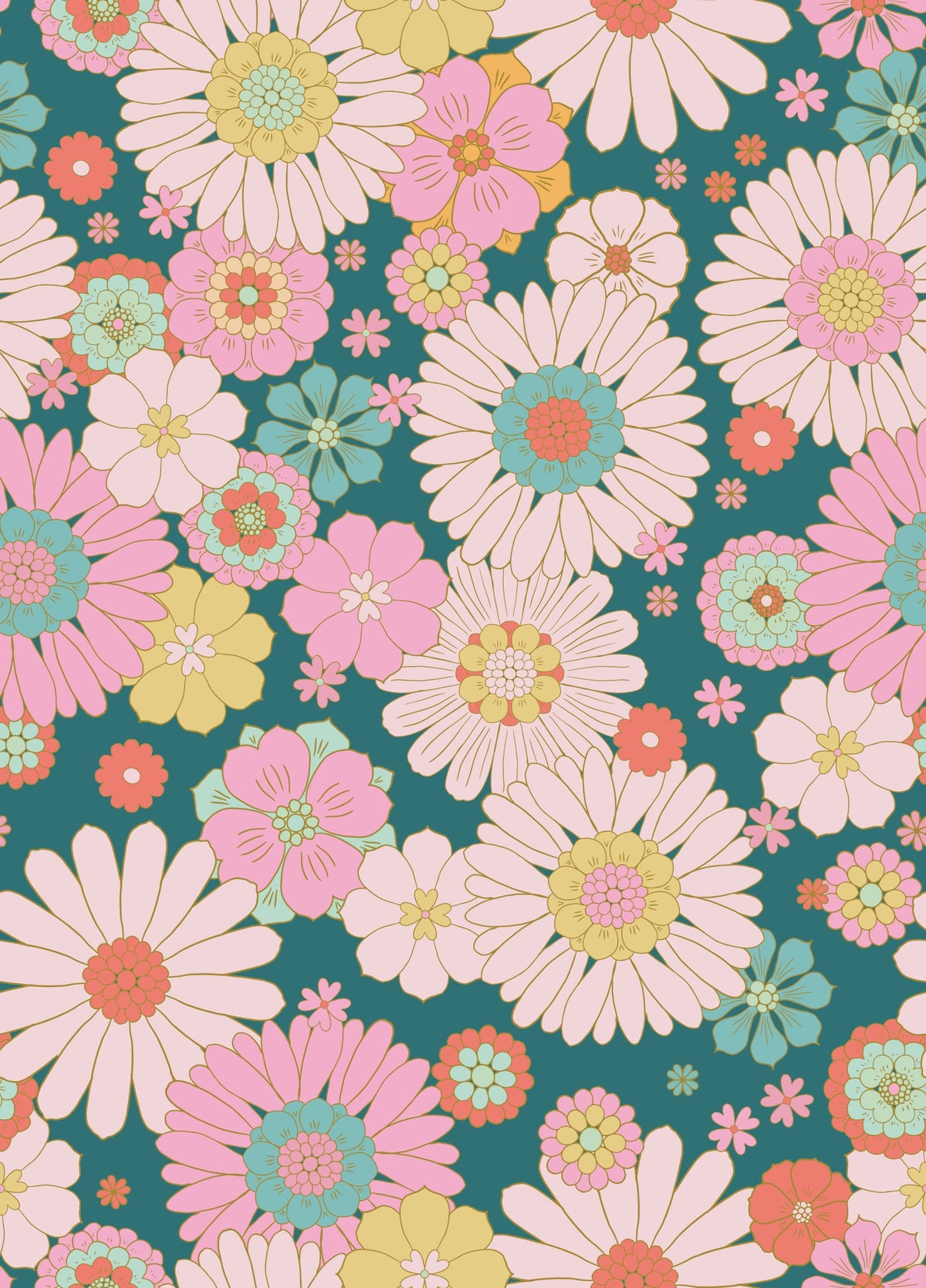 1970s Retro Bloomscape daisies Wallpaper⁠