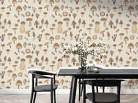 Artistic Watercolor Mushrooms Sand Color Wallpaper