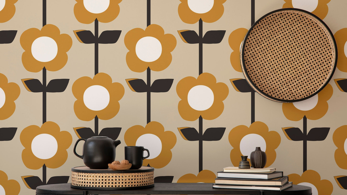 Add charm with Floral Pearl Yellow Color Retro Wallpaper
