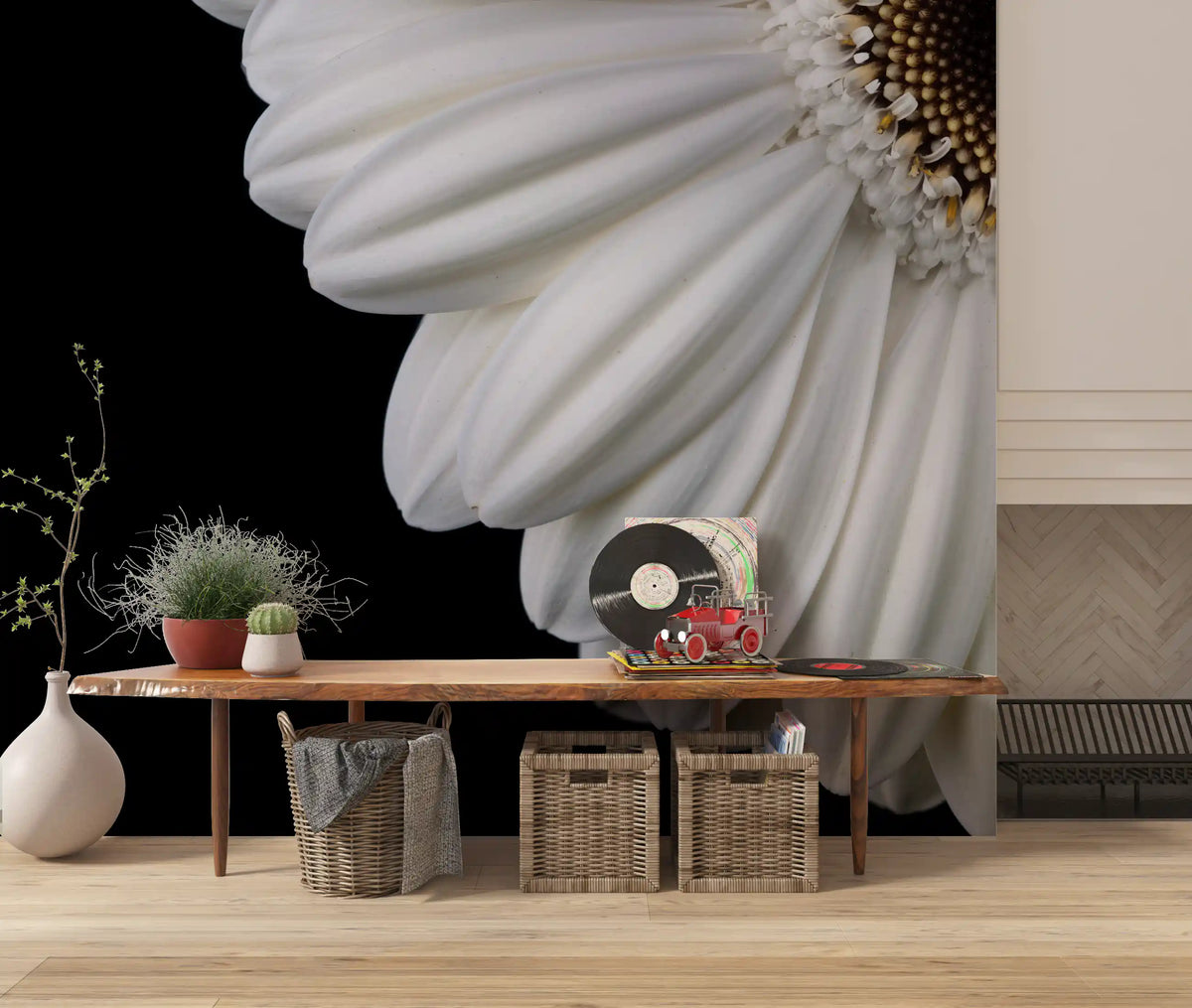 Monochrome Gerbera Macro Study Wall Mural