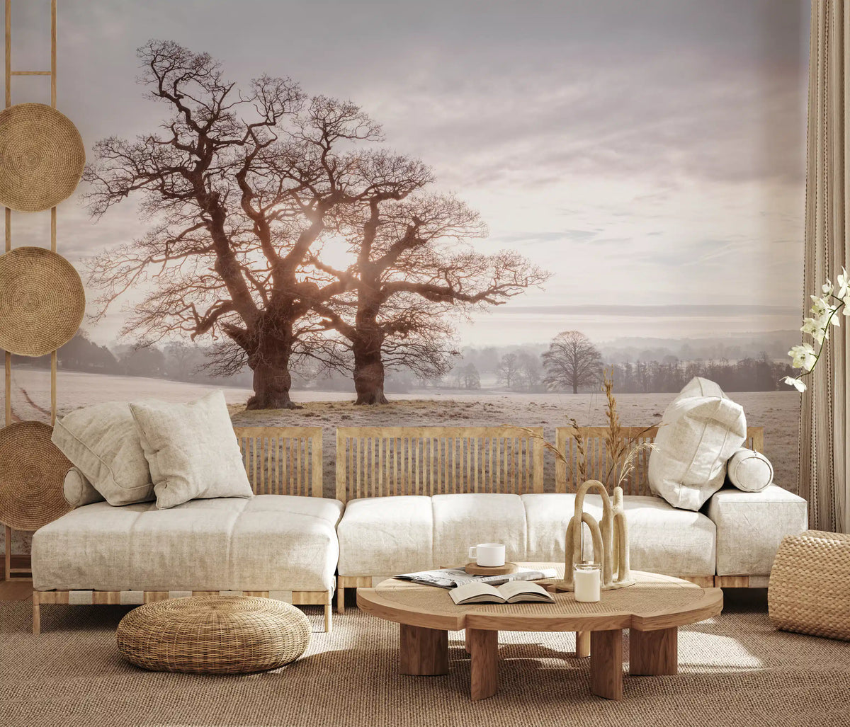 Misty Morning Meadow Wall Mural