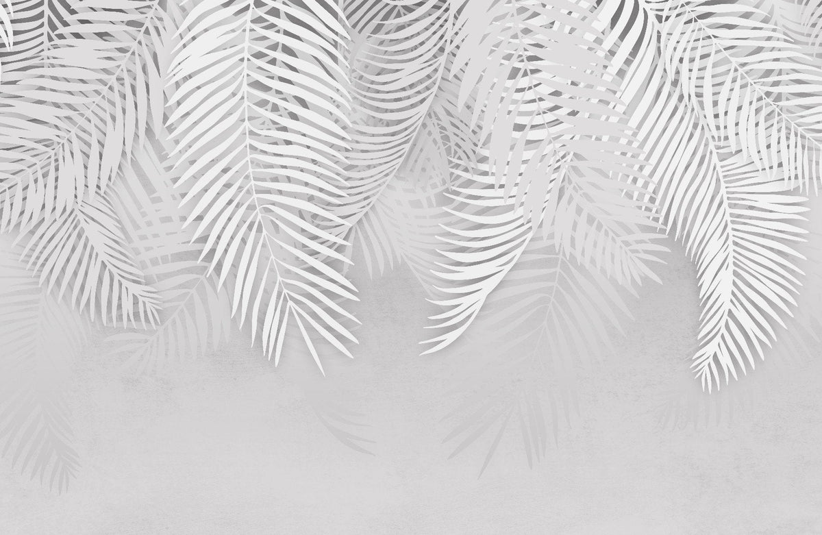 White Palm Leaves Concrete Texture Mural in your room — zoomed