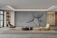 Delicate dandelion seeds in monochrome
