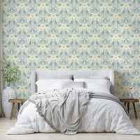 Cream and blush folk floral wallpaper print

