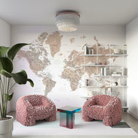 Watercolor map showing countries and capitals

