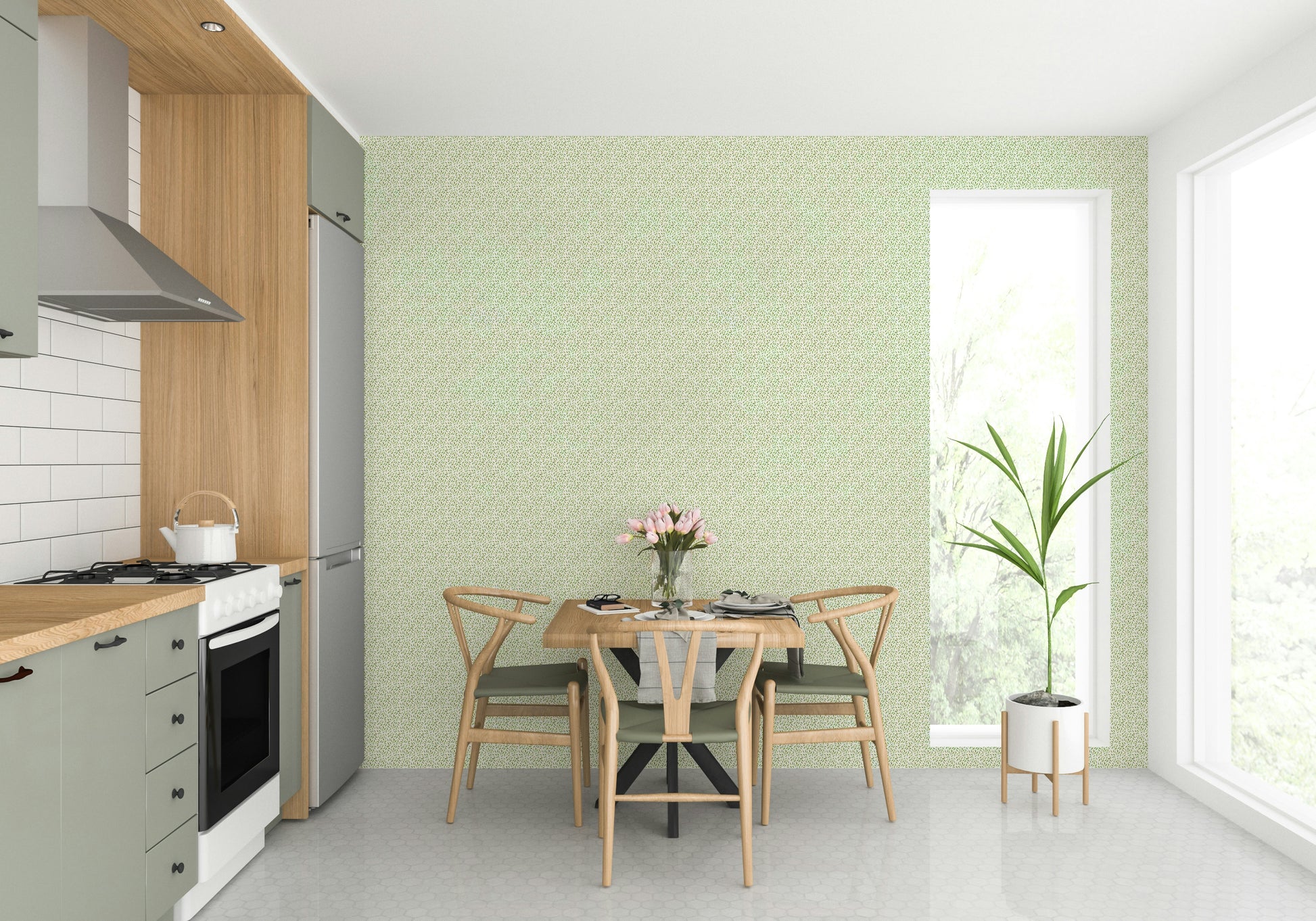 Fresh green leaves wallpaper spring design

