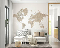 Beige watercolour world map design

