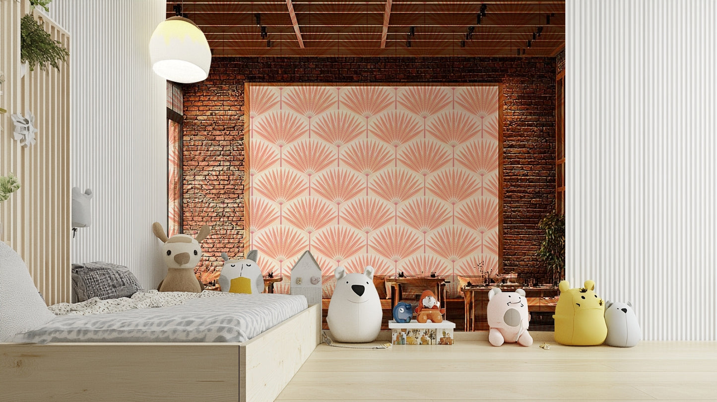 Radiating palm fronds in peach hues

