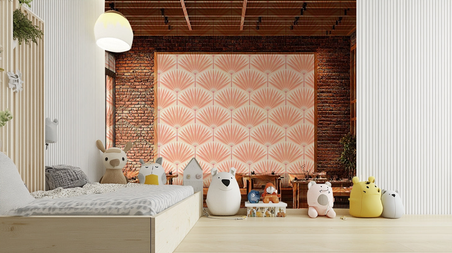 Radiating palm fronds in peach hues

