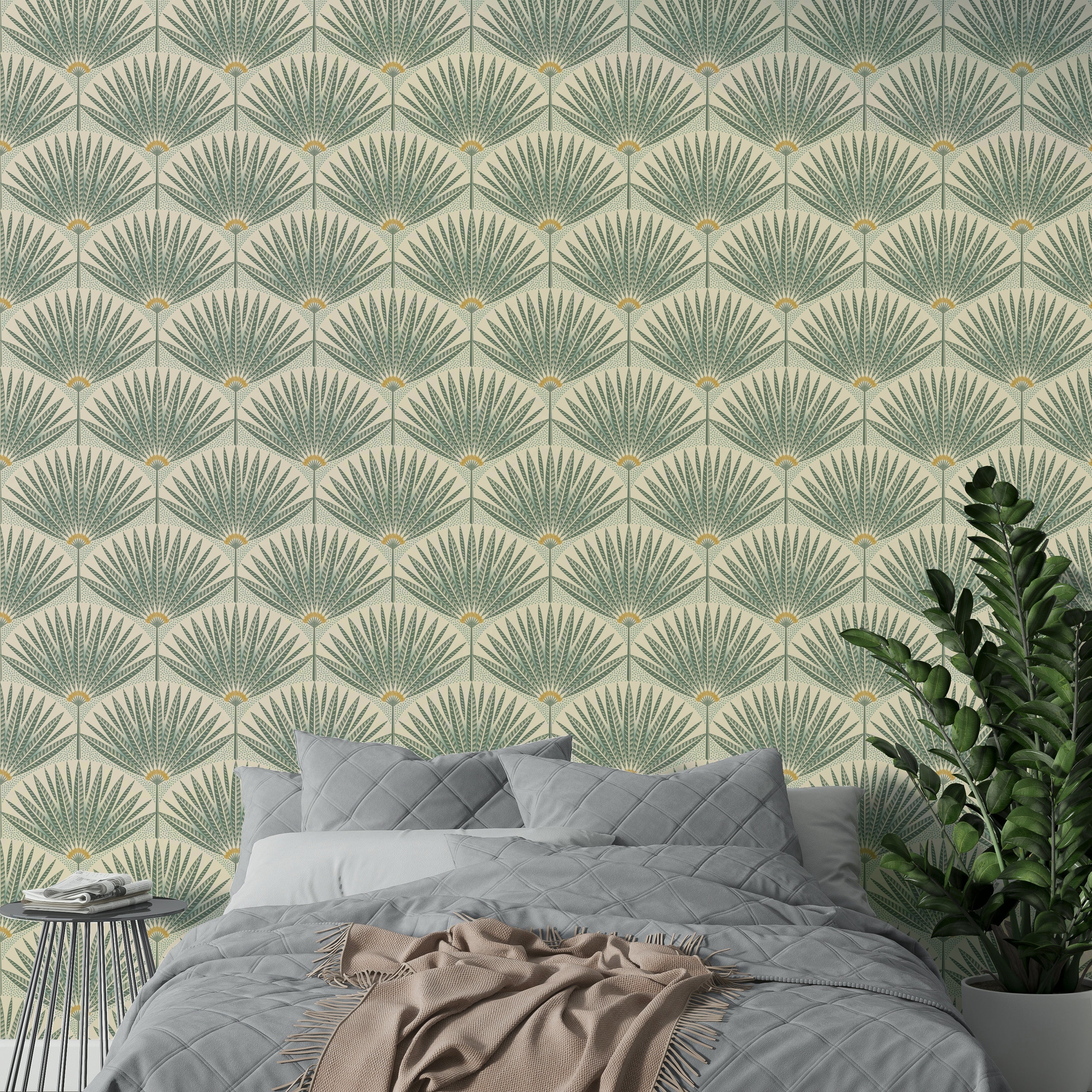 Tropical palm leaves wall design


