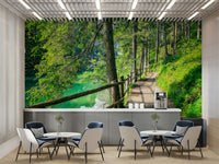 Emerald Green Lake Scenic Wall Wallpaper

