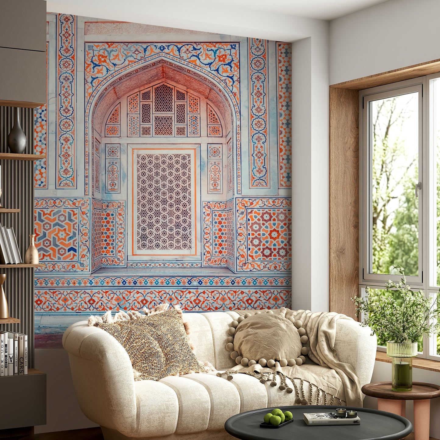 Geometric Mughal tile design on palace wall

