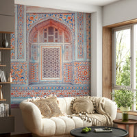 Geometric Mughal tile design on palace wall

