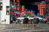 Colorful city street in Thailand at night

