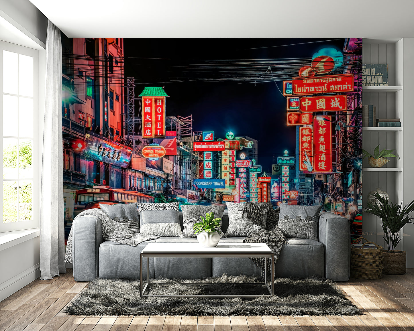 Bright lights and taxis in Bangkok at night

