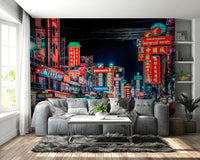 Bright lights and taxis in Bangkok at night

