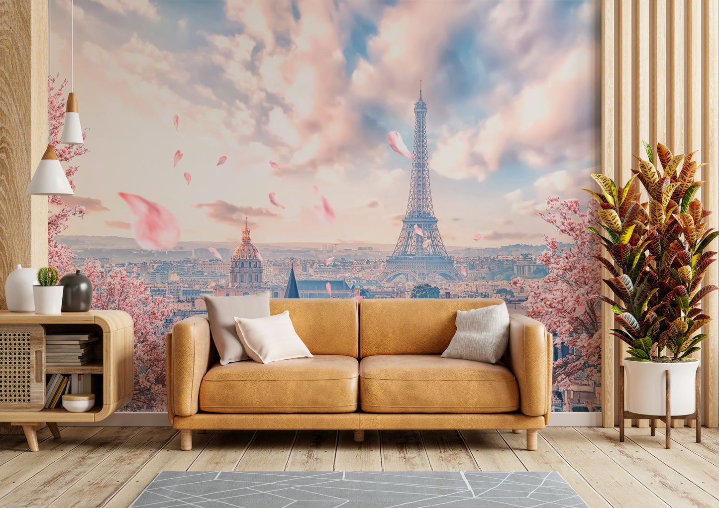 Paris spring scene with flower petals

