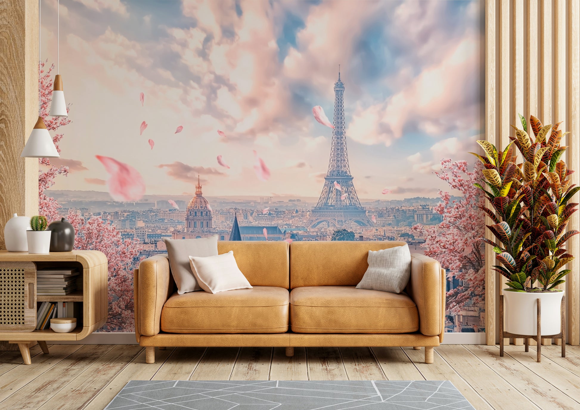 Paris spring scene with flower petals

