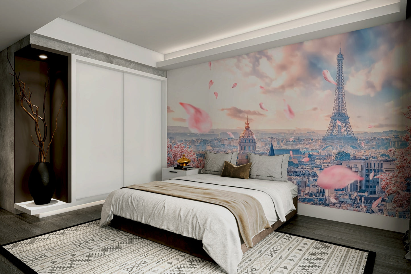 Soft pastel skyline of Paris in spring

