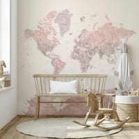 Dusty pink world map wall decor art

