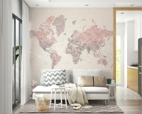 Subtle dusty pink map wallpaper design

