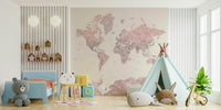 Soft dusty pink world map wallpaper

