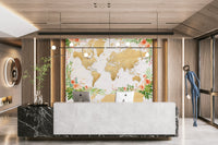 Boho floral world map wall mural design

