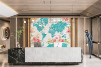 Cool teal watercolor world map design

