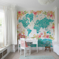 Teal map wallpaper for home walls

