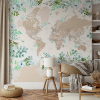 Subtle beige watercolor map wallpaper

