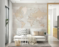 Earthy rustic world map wall mural

