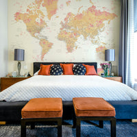 Gentle blush watercolor map mural

