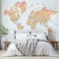 Blush tint watercolor world map art


