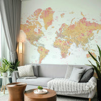 Artistic blush watercolor map mural

