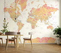 Soft blush world map wallpaper design

