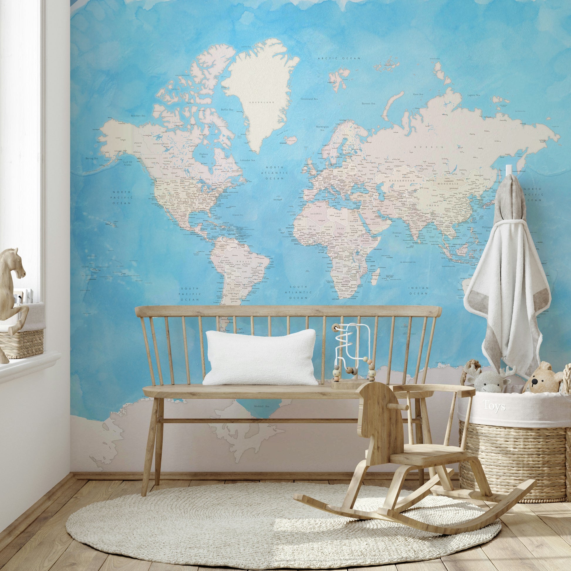 Watercolor map in blue tones decor

