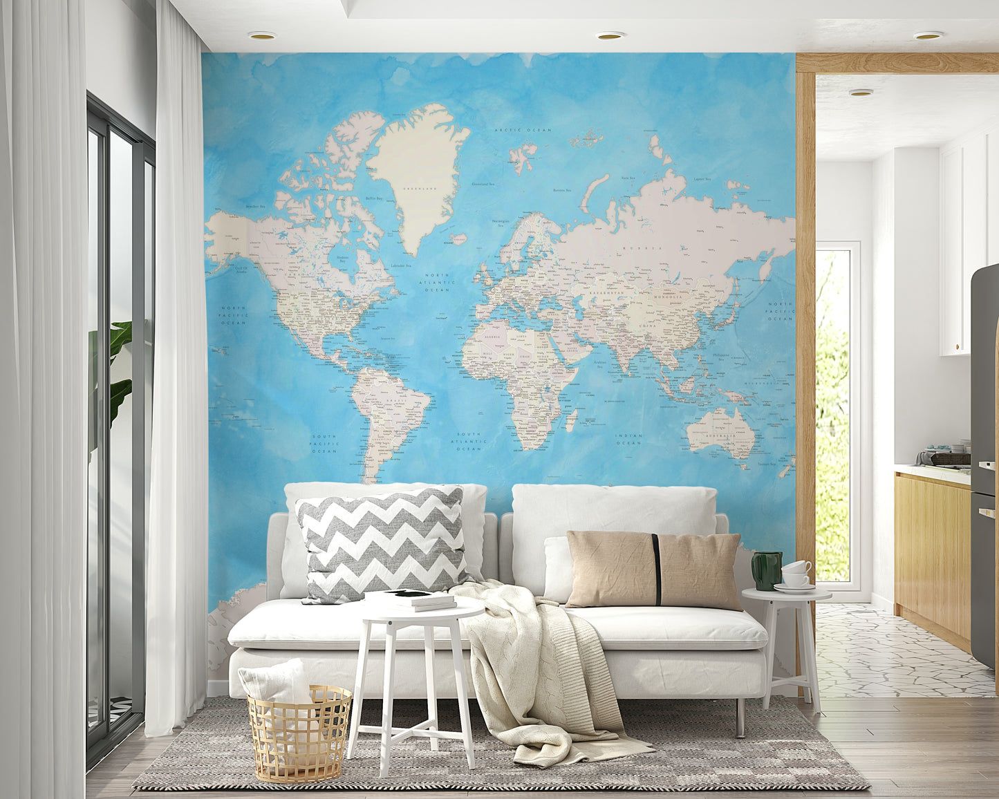 Decorative blue map wallpaper art

