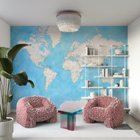 Blue watercolor world map wall decor

