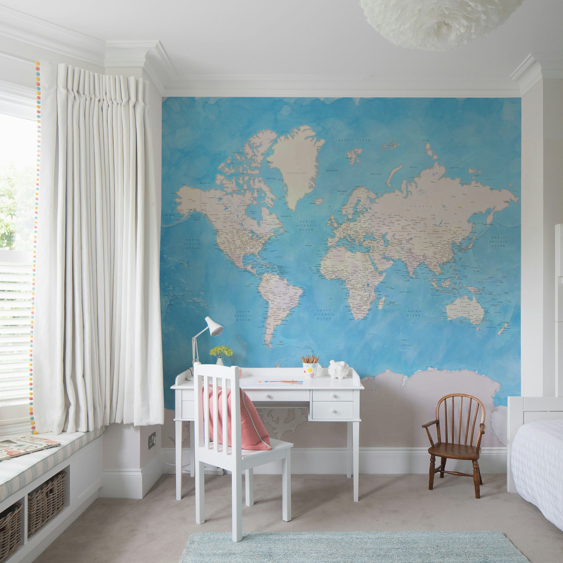 Blue map wallpaper for home walls

