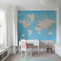 Blue map wallpaper for home walls

