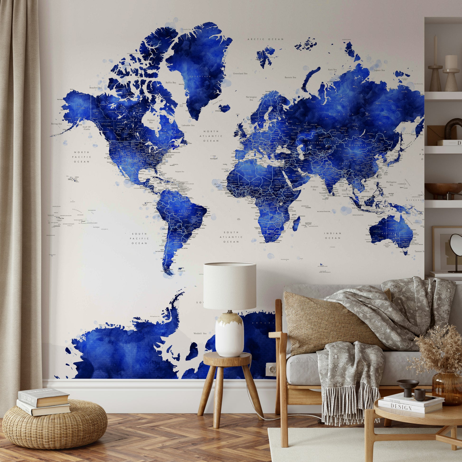 Decorative indigo map wallpaper art

