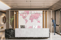 Elegant pink watercolor map mural

