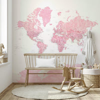 Pink watercolor world map wall decor

