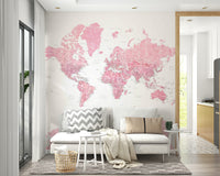 Bright pink watercolor world map design

